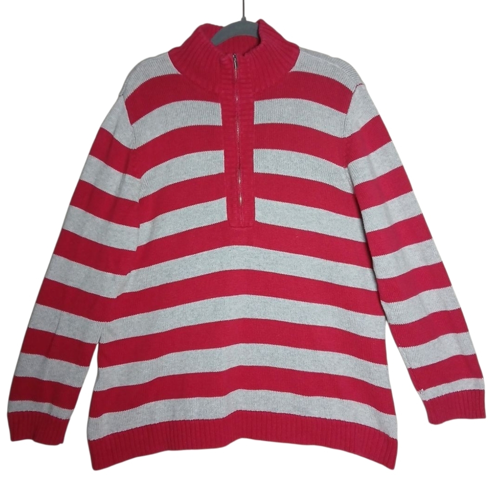 Liz Claiborne Red and Gray Striped‎ Sweater Sz 3X